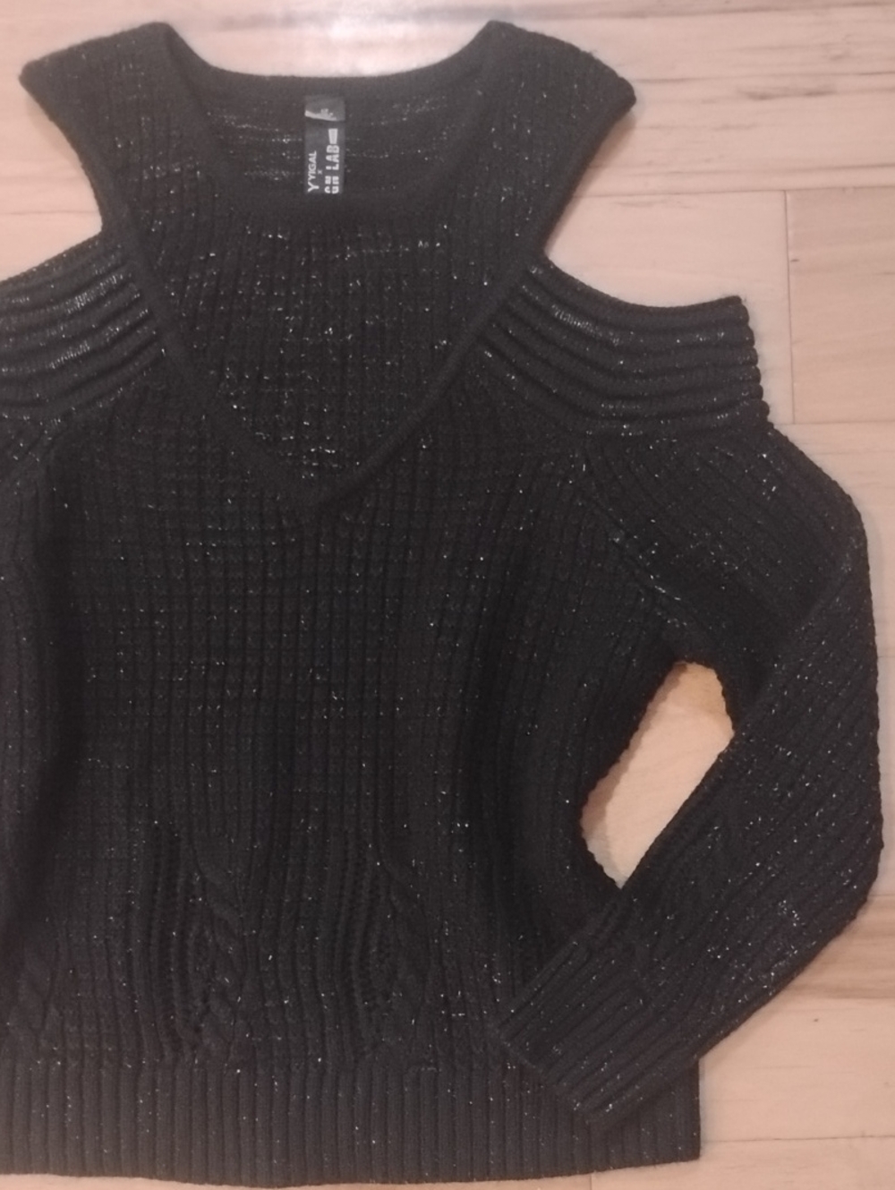 Y Yigal X Design Lab Lord & Taylor Black Sparkle Off-the-Shoulder Sweater
